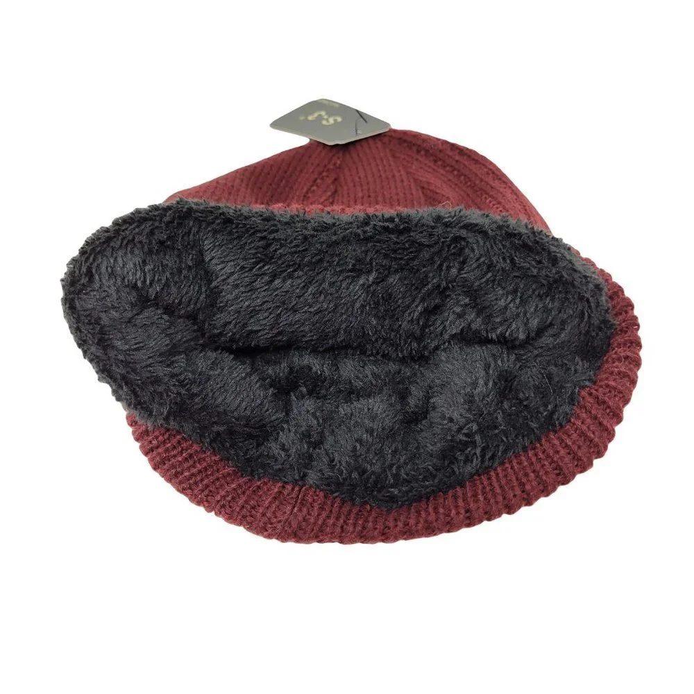 Men's Warm Winter Beanie Hat, Dark Red